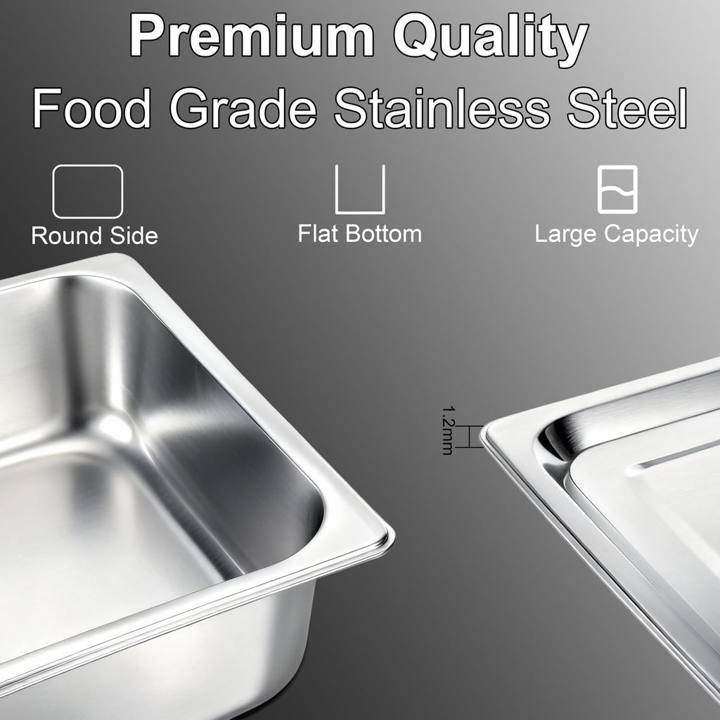 VOISEN 2 Pack Hotel Pans,1/1 Size 6" Deep,Anti-Jamming Steam Pan,Commercial Stainless Steel Pan, Steam Table Pans Full Size
