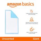 Amazon Basics Leak-Proof Dog and Puppy Potty Training Pee Pads with Quick-Dry 5-Layer Surface, Standard Absorbency, Giant Size, 27.5 x 44 Inch, Blue & White, 40-Pack