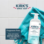 Kirk's 3-in-1 Head to Toe Nourishing Liquid Cleanser- for Men, Women & Children - Premium Coconut Oil & Aloe Vera- Non GMO & Vegan -Fragrance Free - 32 Fl Oz.