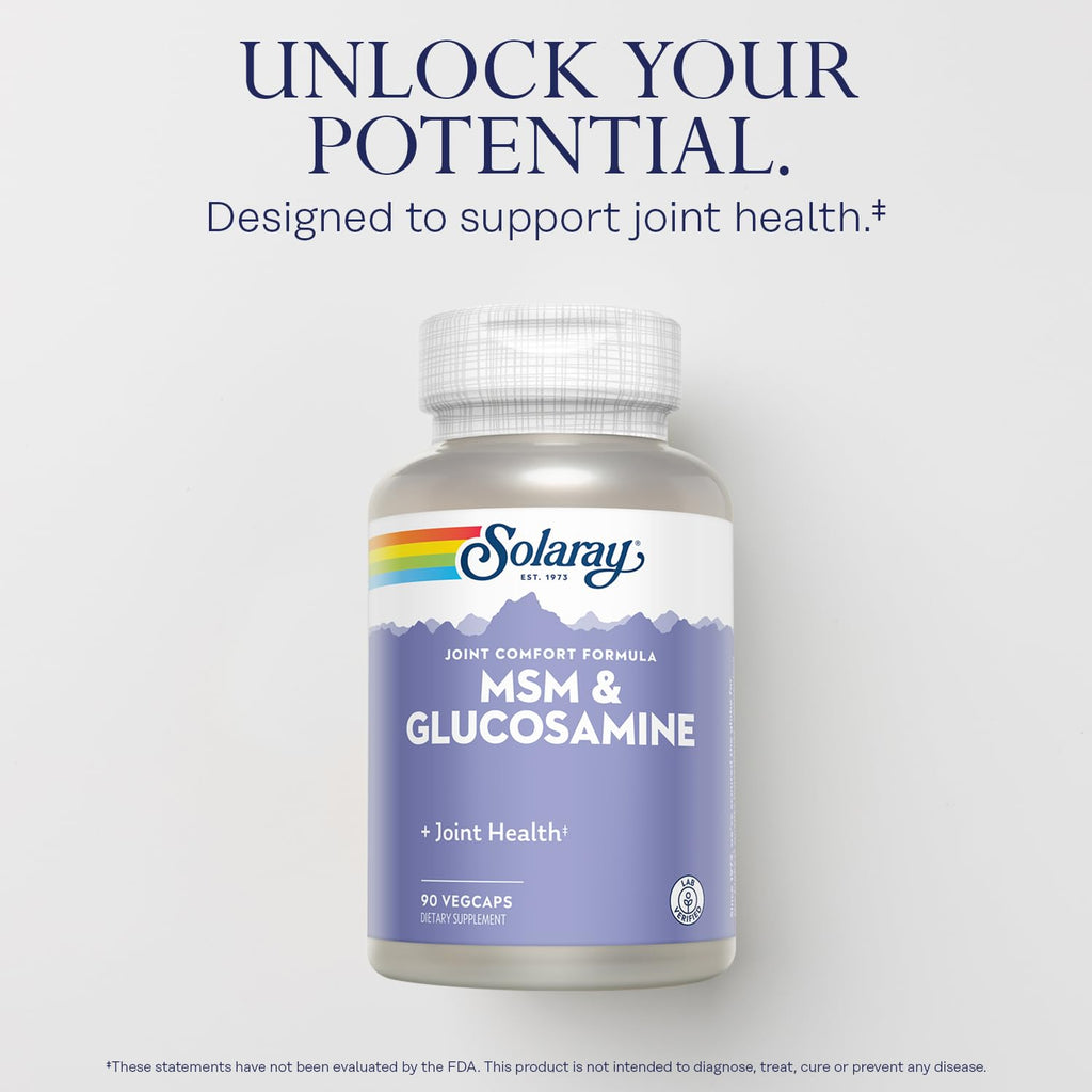 SOLARAY MSM & Glucosamine - Healthy Joint Support Supplement for Flexibility and Range of Motion - Vitamin C for Enhanced Absorption - Lab Verified - 60-Day Guarantee - 45 Servings, 90 VegCaps