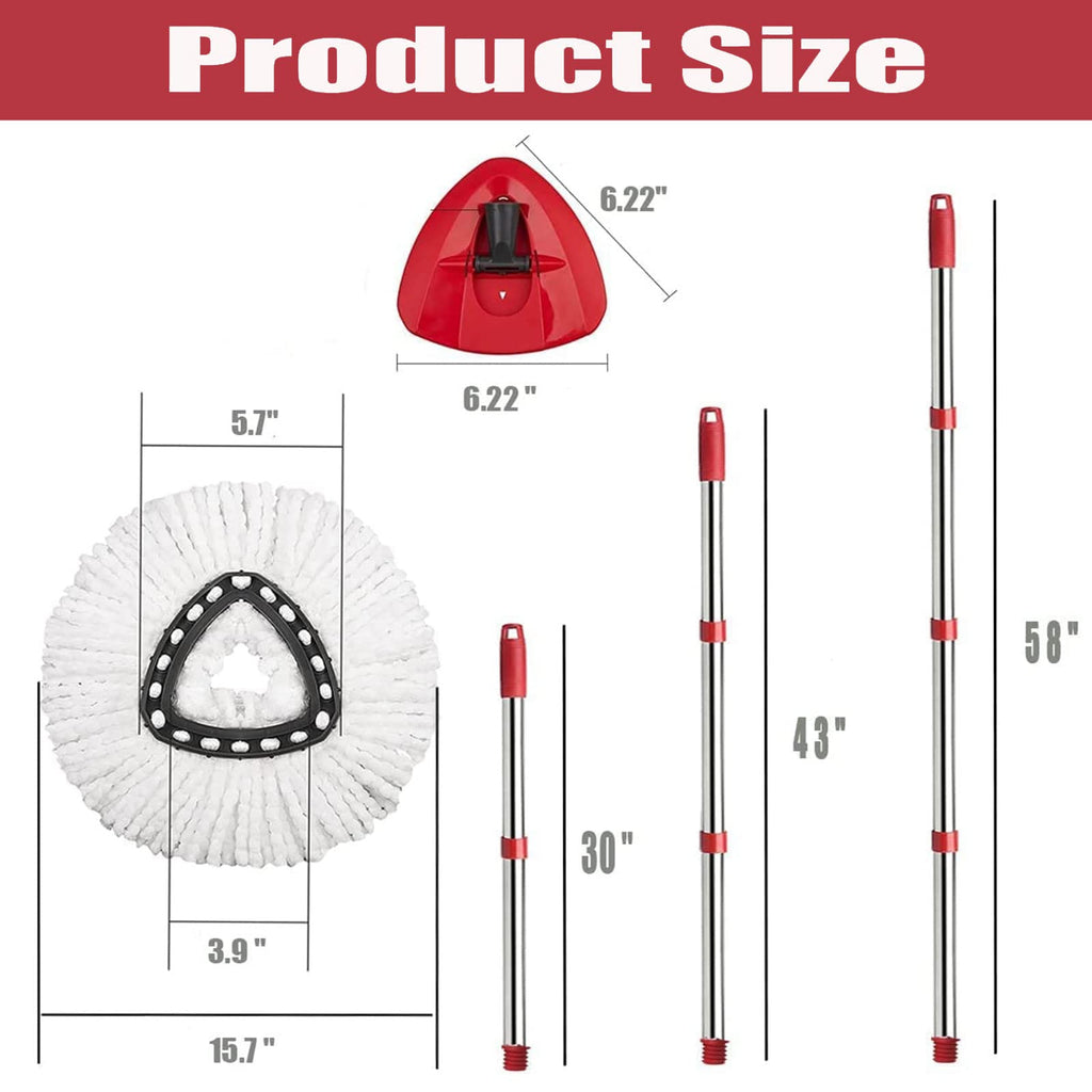 O-Cedar Spin Mop Replacement Head Set with Base and 30" to 58" Handle, Combo Set Includes 4 Pack Mop Refills