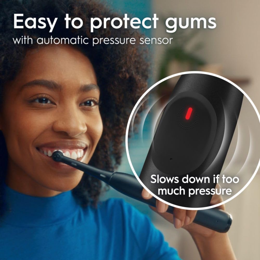 Oral-B Rechargeable Electric Toothbrush, iO2 Starter Kit, 3 Cleaning Modes, Automatic Pressure Sensor to Protect Gums, 2 Brush Heads, Night Black