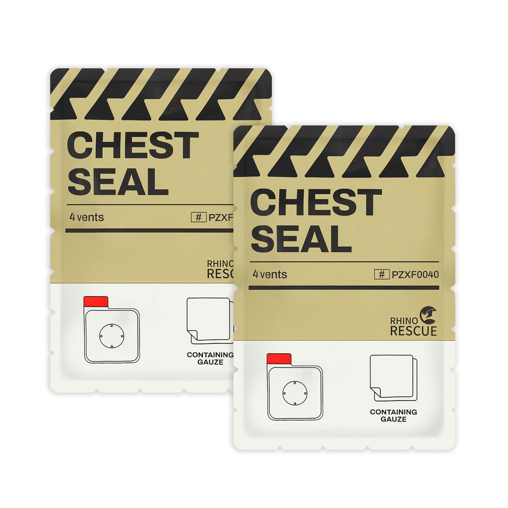 RHINO RESCUE Vented Chest Seal, 4 Vents, Sterile Emergency Trauma Dressing, Occlusive Adhesive Pad, IFAK Trauma Refill Medical First Aid Supplies for Wound Care, Gunshot Wound, Sucking Chest(2 Count)