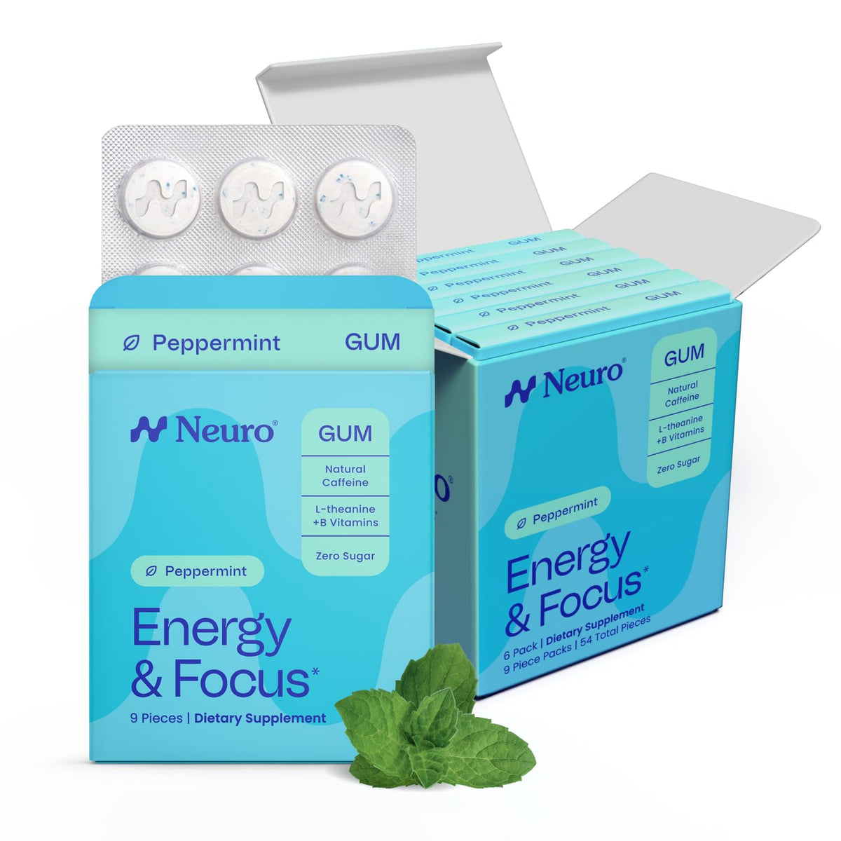 Neuro Energy & Focus Gum, Peppermint, 54 Count