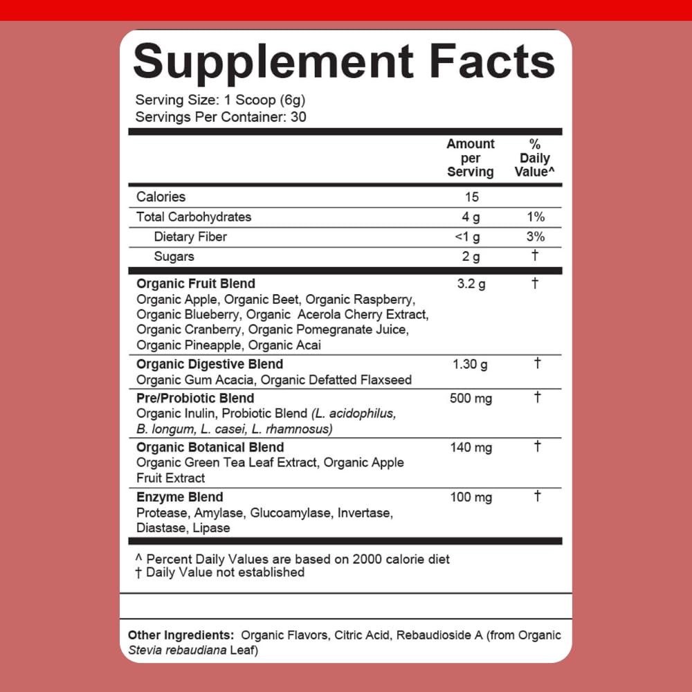 Dr. Colbert, MD Organic Red Supremefood | Berry Flavored Blend | by Divine Health | 10 Organic Fruits | Probiotics | Enzymes | Herbs | Fiber | Antioxidants | Non-GMO | 30 Day Supply | 180g