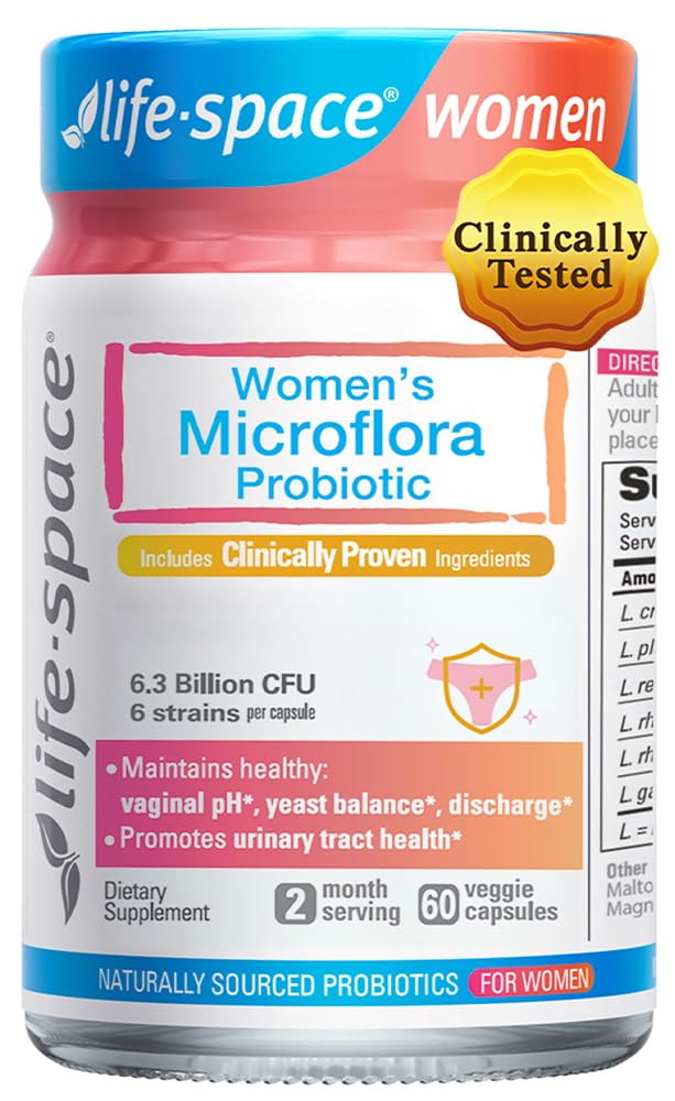 Life-Space Probiotic for Women, 2 Month Serving, Support Healthy Vaginal Microflora & Comfort, Daily Supplement for Women, pH Balance with Lactobacillus rhamnosus, 6.3 Billion CFU & 6 Strains, 60 ct