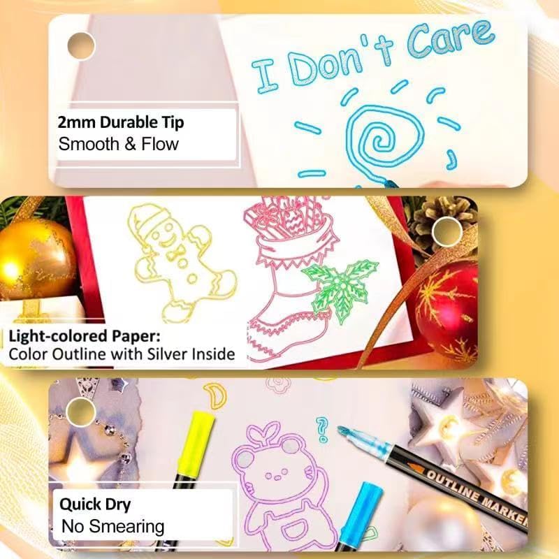 Double Line Outline Markers 24 Colors Super Squiggles Glitter Markers Self Outline Metallic Marker, Teen Girl Gifts Trendy Stuff, Doodle Shimmer Marker for Christmas Gift, Birthday, DIY Art Crafts