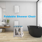 GOYUWEN Foldable Bath Shower Safety Chair Seat Blue, Foldable and Anti-Slip Bench Bathtub Stool for Elderly or Seniors (Foldable ShowerChair 15.7" H Blue Seat Size 12.4" x 8.3“)