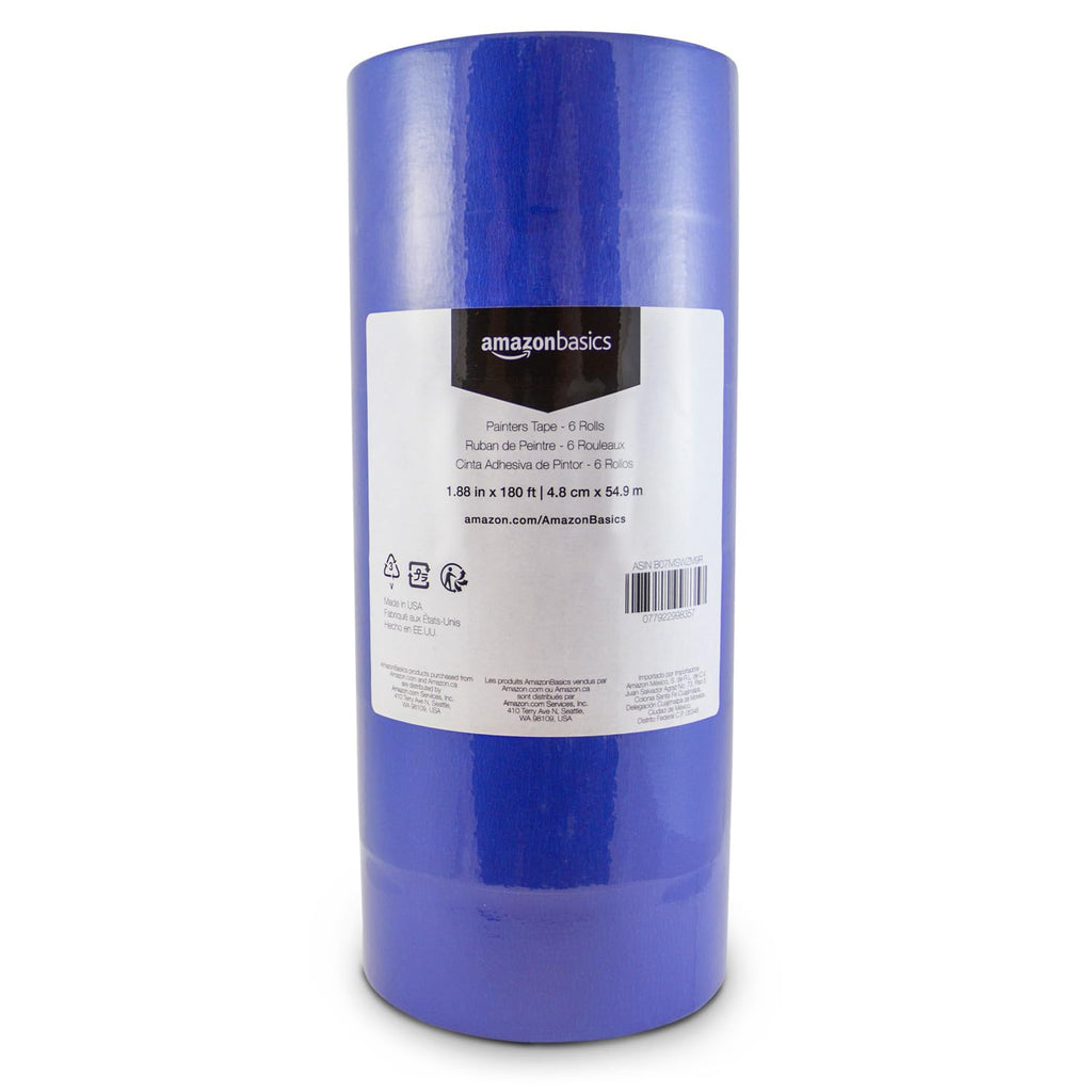Amazon Basics Blue Painters Tape, Protects Surfaces, Removes Easily, No Residue, 1.88" x 60-Yard, 6 Rolls