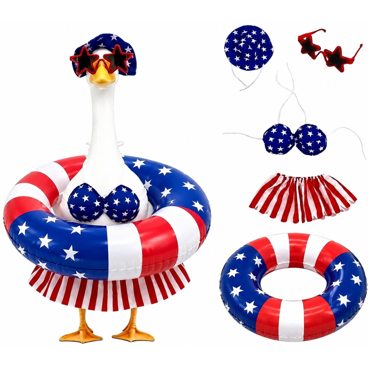 4th of July Patriotic Porch Goose Outfits,Patriotic Porch Goose Outfits for 23" Lawn Statue,Independence Day Goose Clothes for USA 250th Anniversary Outdoor Patio Yard Lawn Garden Decoration (D)