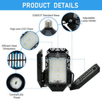 QiyuanLS 2-Pack LED Garage Light, 150W Deformable LED Ceiling Lights, 15000LM Garage Lighting with 4 Adjustable Panels, E26/E27 Shop Lights for Basement, Workshop, Attic