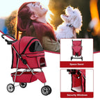 BestPet 3 Wheels Pet Dog Stroller Cat Cage for Medium Small Dogs Cats Travel Folding Carrier Waterproof Puppy Stroller with Cup Holder & Removable Liner,Red