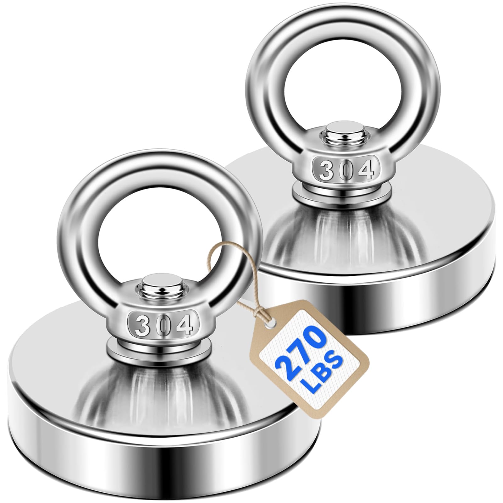 DIYMAG Fishing Magnets with Countersunk Hole 1.88 inch 270LBS Pulling Force