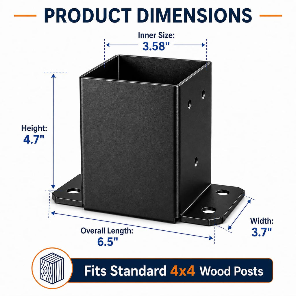 ORIGLE 4x4 Post Base, 4x4 Post Bracket 8PCS, Inner Size 3.6x3.6 inch Fence Post Anchor, Wood Post Brackets for Pavilion Deck Railing Support Deck Base Plate