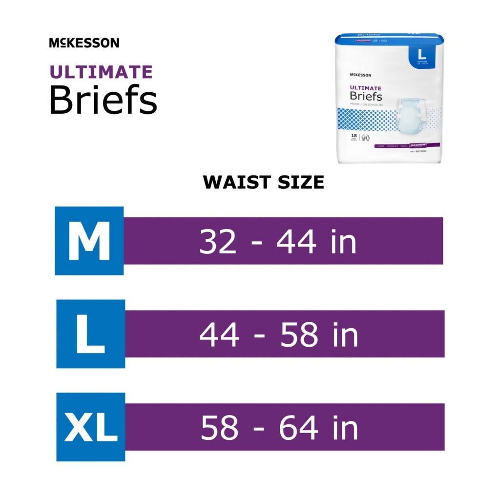 McKesson Ultimate Briefs, [72 Count], Size L, 45-58 in. Incontinence Adult Diapers with Tabs, Maximum Absorbency, Unisex, Disposable, Elastic Leg Gathers and Contoured Fit for Men and Women