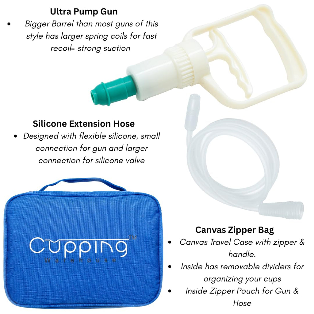 Cupping Warehouse TM Cupping Warehouse 20 Poly Professional Cupping Therapy Set – 20 Vacuum Cups with Pump Gun, Extension Tube for Massage Therapy, Myofascial Release, Pain Relief