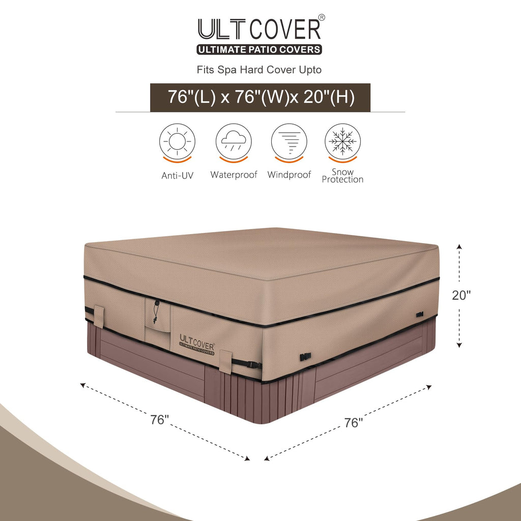 ULTCOVER Waterproof 600D Polyester Square Hot Tub Cover Outdoor SPA Covers 76 x 76 inch