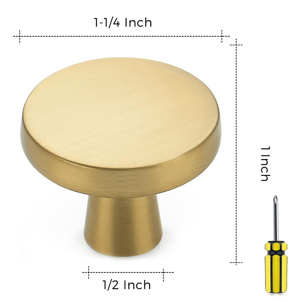 Ravinte 30 Pack Solid Knobs Kitchen Cabinet Round Pulls Dresser Handles Gold Cupboard Hardware Brushed Brass Door Drawer Knobs