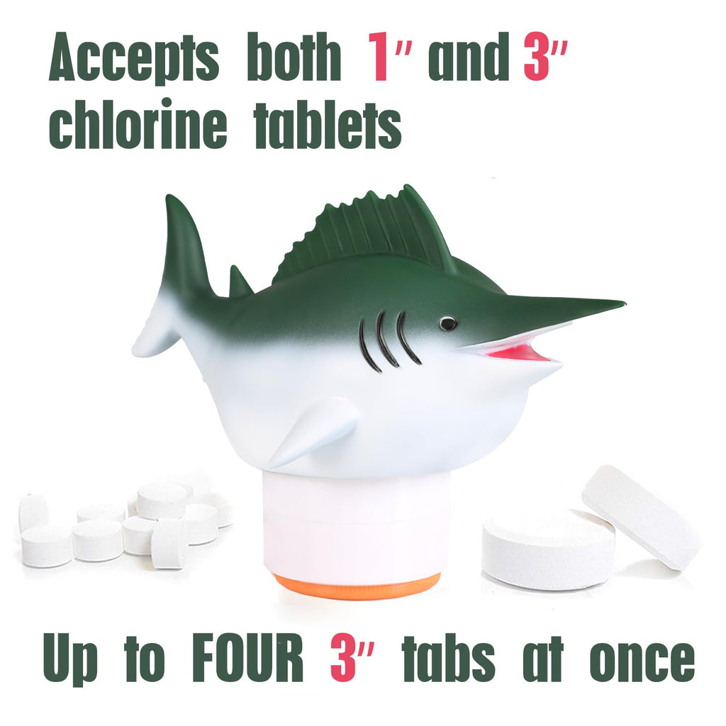XY-WQ Chlorine Floater, Floating Pool Chlorine Dispenser (Swordfish), Fits Up to 4 Pc 3-Inch Tablets for Large and Small Pools, Hot Tub, Spa