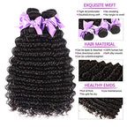 Brazilian Hair Deep Wave 3 Bundles with Frontal 13x4 Free Part Lace Frontal 100% Virgin Human Hair Bundles Brazilian Hair Extensions Natural Black Color (16 18 20+14)