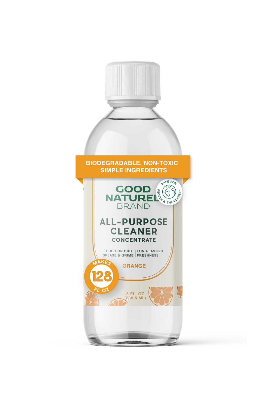 Good Natured Brand All-Purpose Cleaner Concentrate | Multi-Surface Cleaner | Natural Orange Essential Oil | Multipurpose Cleaner Concentrate All Surfaces | Orange | 8oz makes 128oz
