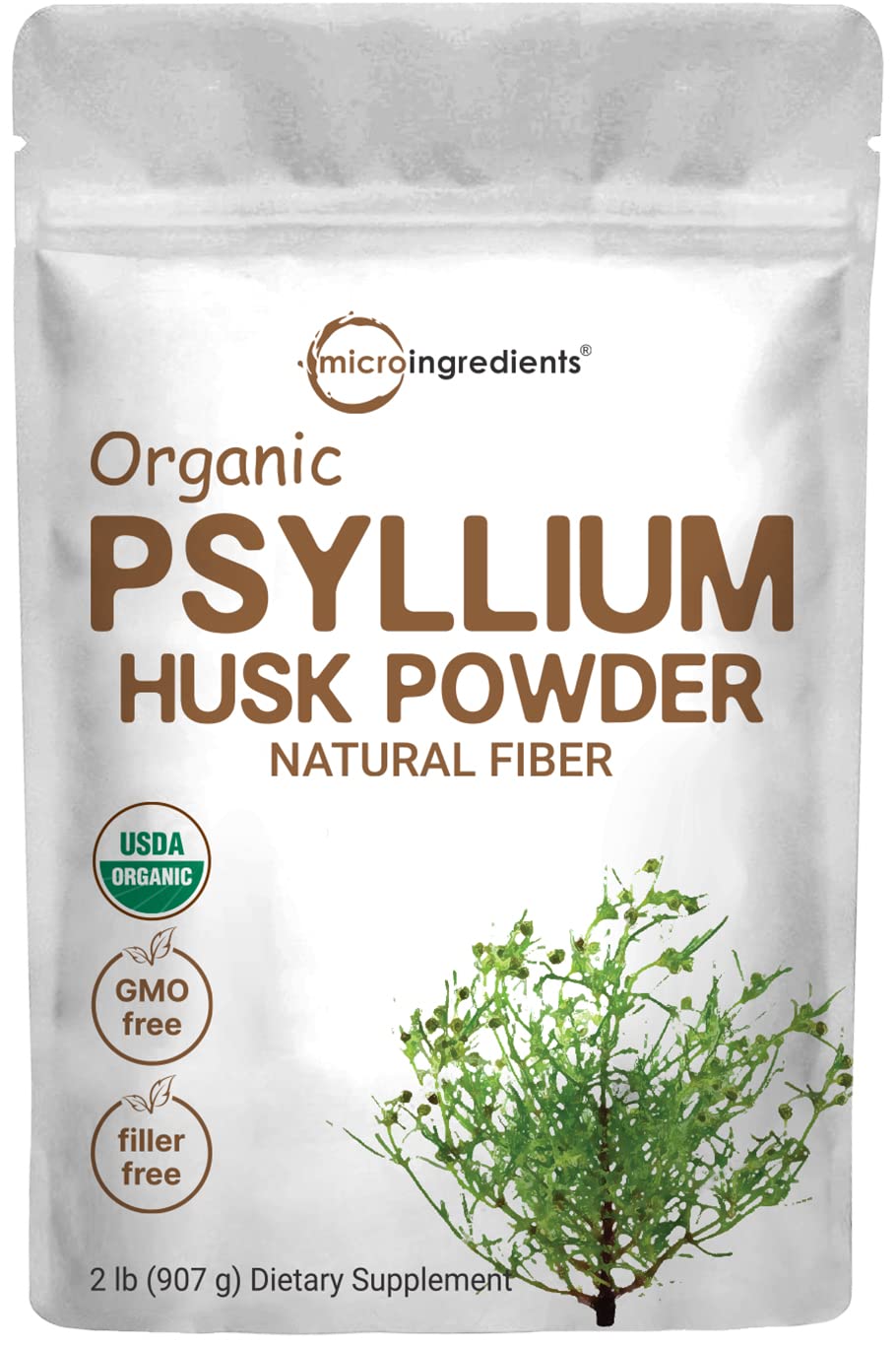 Micro Ingredients Organic Psyllium Husk Powder, 2lbs (32oz) | Daily Soluble Fiber Supplement | India Origin | Natural Prebiotics & Probiotics | Supports Digestive Health|Non-GMO, Keto Friendly, Vegan