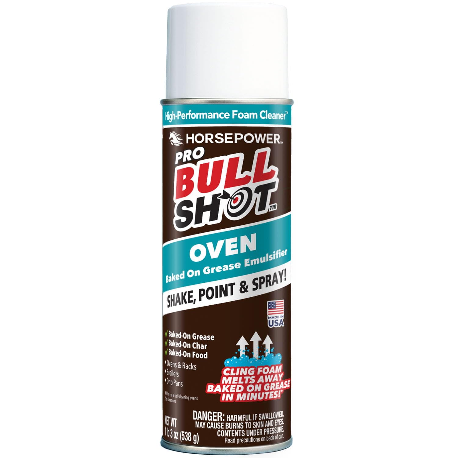 Bull Shot Oven Pro, AS SEEN ON TV, Cling Foam Melts Away Baked-On Grease, Char & Food In Minutes, Professional Strength, Shake, Point & Spray, Made in the USA, Ovens, Racks, Drip Pans & Broilers