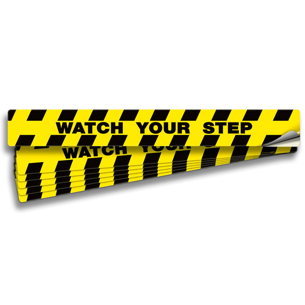 iSYFIX Watch Your Step Floor Decals Stickers - 6 Pack 40x5 Inch - Premium Self-Adhesive Vinyl, Laminated Anti-Slip, Water Resistance, Sticker Indoor & Outdoor