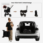 Foldable Dog Stroller for Small Dogs Cats Portable Compact Stroller for Pets Up to 35lbs One Click Folding Travel Pet Carriage with Convertible Canopy, Storage Basket - Black