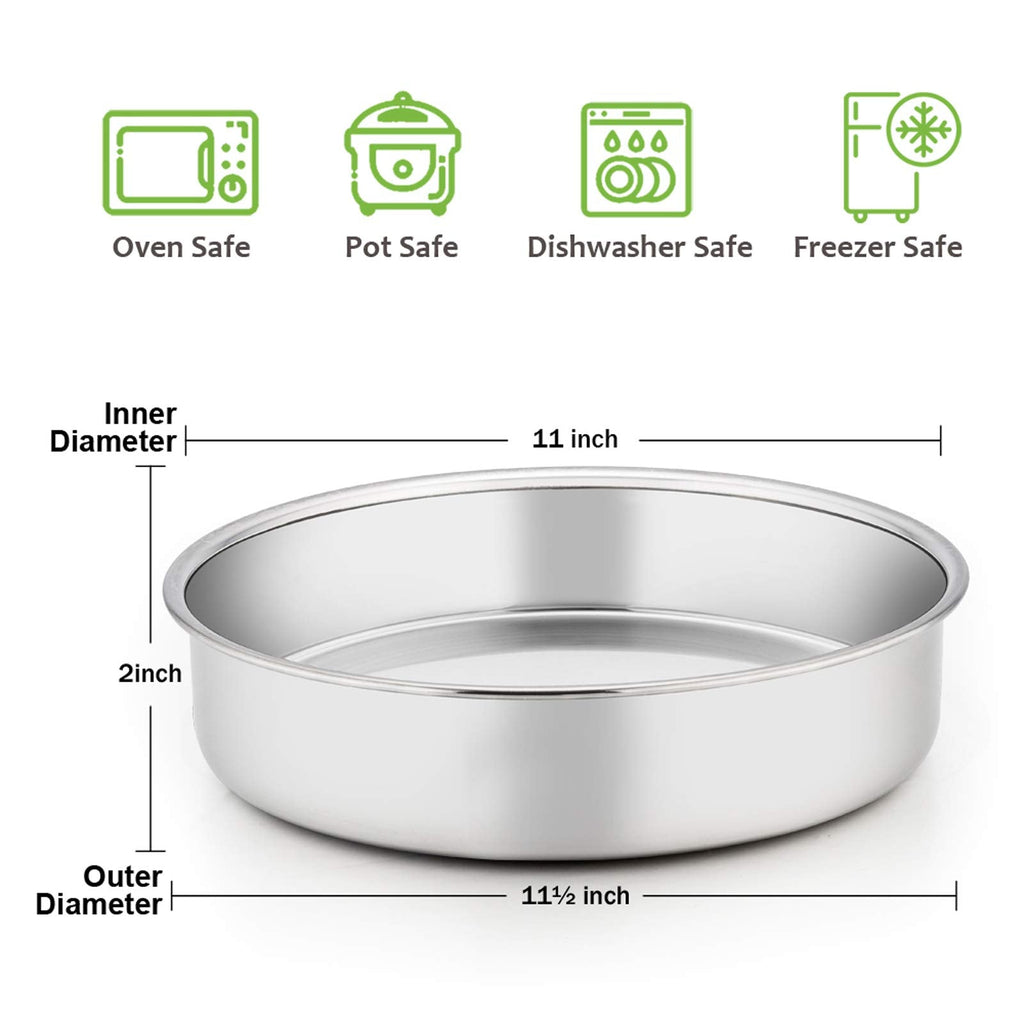 E-far 11 Inch Cake Pan Set of 3, Stainless Steel Round Cake Baking Pans, Non-Toxic & Healthy, Mirror Finish & Dishwasher Safe