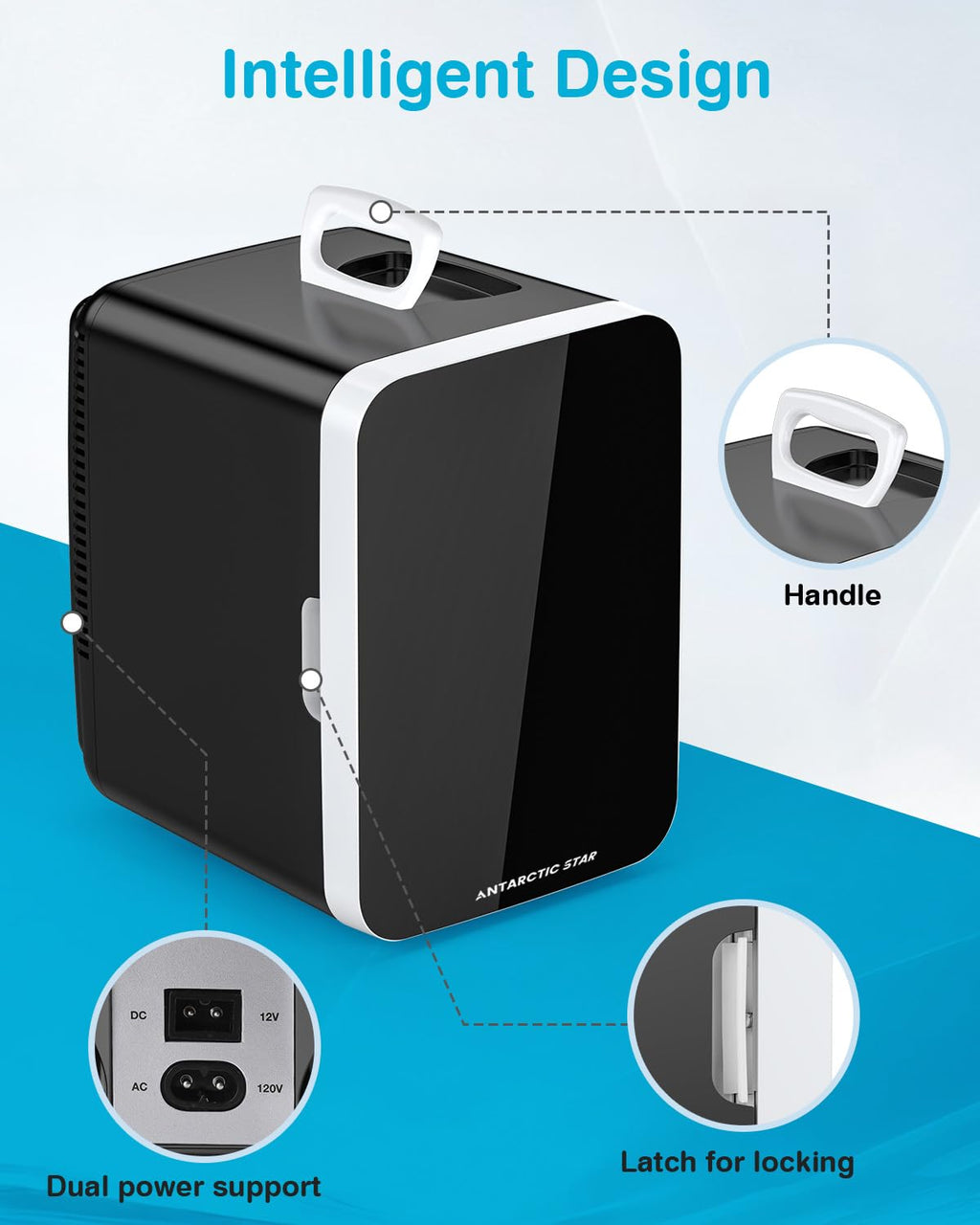 Antarctic Star Compact Mini Fridge, 10L Portable Small Refrigerator, 2.6 Gal Desktop Fridge with AC/DC Adapters, Small Cosmetics Cooler for Beverage, Food, Makeup, Bedroom, Office, Dorm, Black