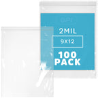 GPI - 9" x 12" Zip Bags, 100 Count, 2 Mil, Clear Plastic Reclosable Zipper Poly Baggies, with Resealable Zip Top Lock. for A4 Letter Size Paper, Apparel, Clothing, Food, Home & Office Supplies.