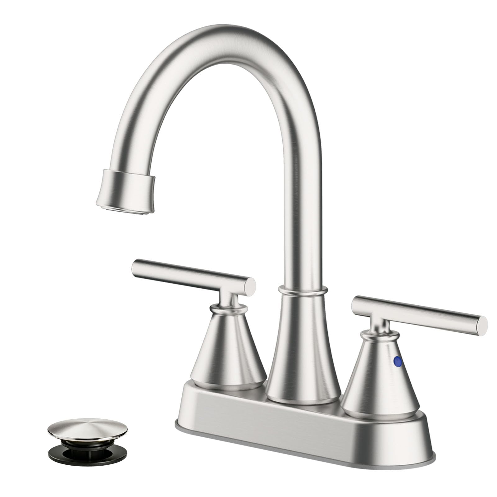Bathroom Sink Faucet 4 Inch 2 Handle Centerset Brushed Nickel Lead-Free Modern Bathroom Faucet Vanity Faucet with Pop-up Drain Stopper and Supply Hoses