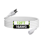 BN-LINK 12ft Outdoor Extension Cord, 3-Prong, 16 Gauge General Purpose Power Cord, Grounded Plug, White, for Landscaping & Holiday Decorations, Home & Office, 13A ETL
