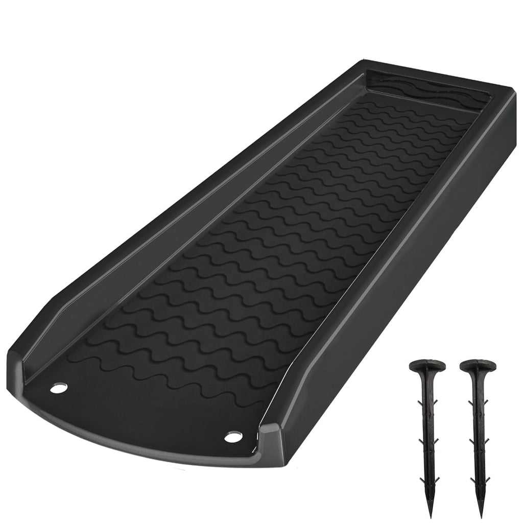 NAACOO Downspout Splash Block, 24" Rain Gutter Downspout Extensions/Extender with 2pc Fixing Nails, Drainage to Protect House Foundations(2 Piece|Black)