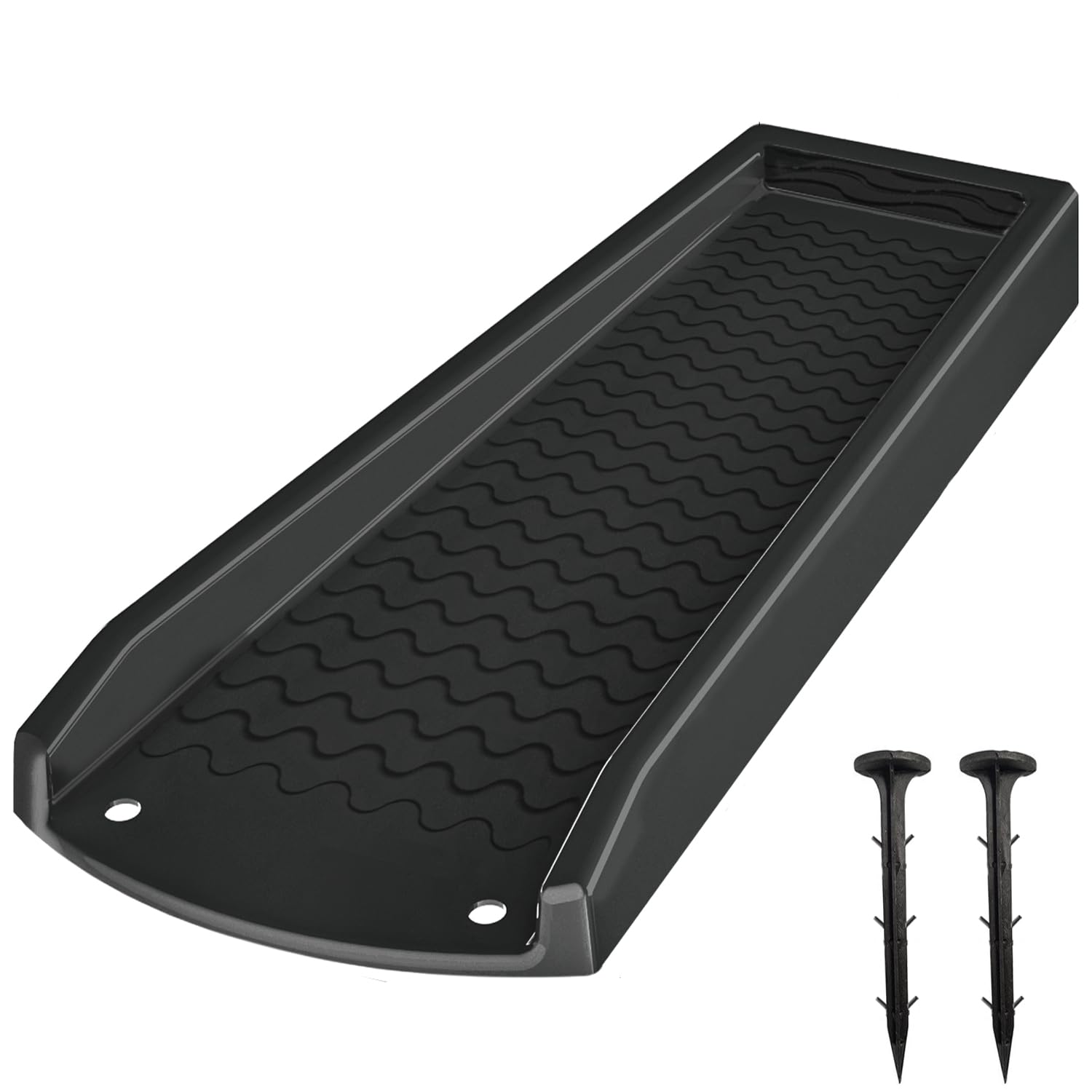 NAACOO Downspout Splash Block, 24" Rain Gutter Downspout Extensions/Extender with 2pc Fixing Nails, Drainage to Protect House Foundations(2 Piece|Black)