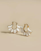 SNGIA 18K gold plated White Cream Enamel Flower Stud Statement Earrings for Women by SNGIA, Dainty Bold Retro Handmade Trendy Natural Sea Summer Boho Seashell Beach Fan Shape Summer Vacation Huggie Bohemian Jewelry Gifts Accessories