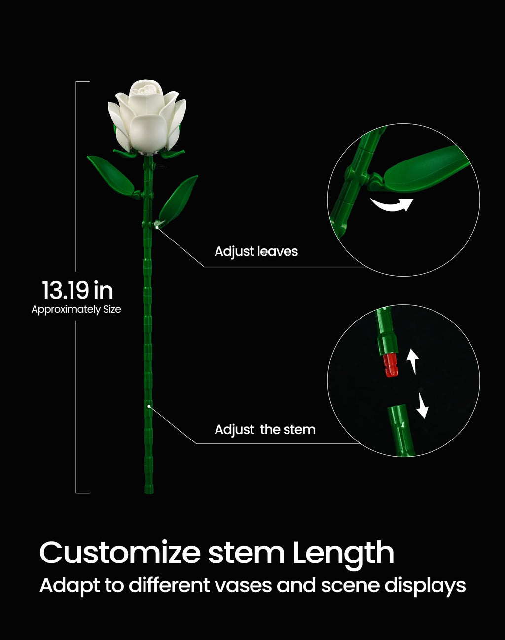 White Rose Bouquet Building Set, Compatible with Lego Flowers for Adults Women, Botanical Collection Gift for Valentines & Mother's Day - Artificial Plant Home Decor - IA11013