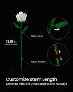 White Rose Bouquet Building Set, Compatible with Lego Flowers for Adults Women, Botanical Collection Gift for Valentines & Mother's Day - Artificial Plant Home Decor - IA11013