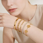Gold Bracelets Set for Women Non Tarnish Waterproof 18K Gold Plated Lucky Floral Tennis Chunky Cuff Bracelet Tie Cuban Rope Paperclip Bracelet Stackable Trendy Fashion Accessories Stack Jewelry Gifts 5Pcs for Mothers Day Birthday(Gold)