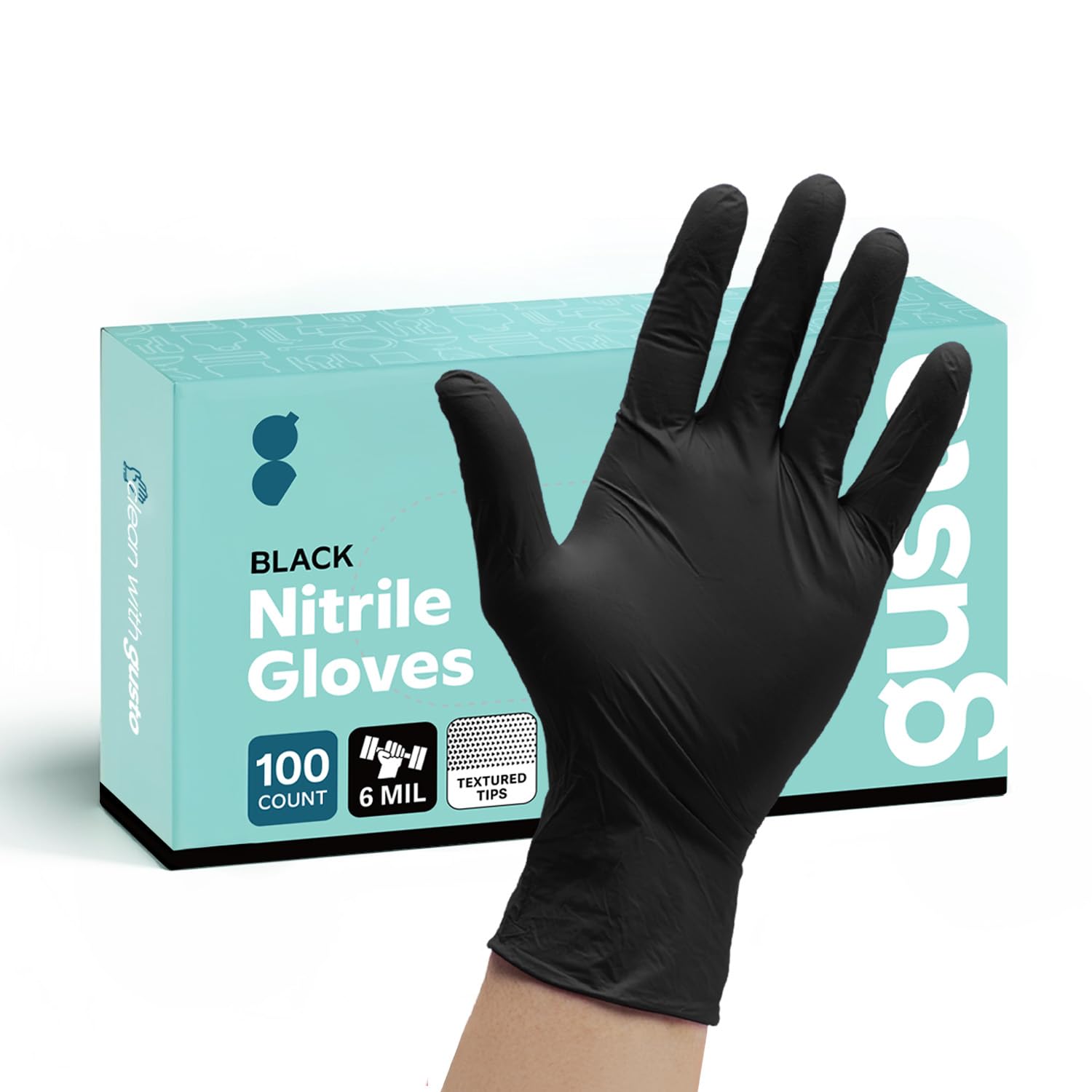 Comfy Package GUSTO Black Nitrile Gloves [100 Count] 6 Mil, HEAVY DUTY Disposable Gloves for Food Prep, Cooking, Tattoo, Cleaning – Latex-Free, Powder-Free, Textured Fingertips - X-Large (Formerly