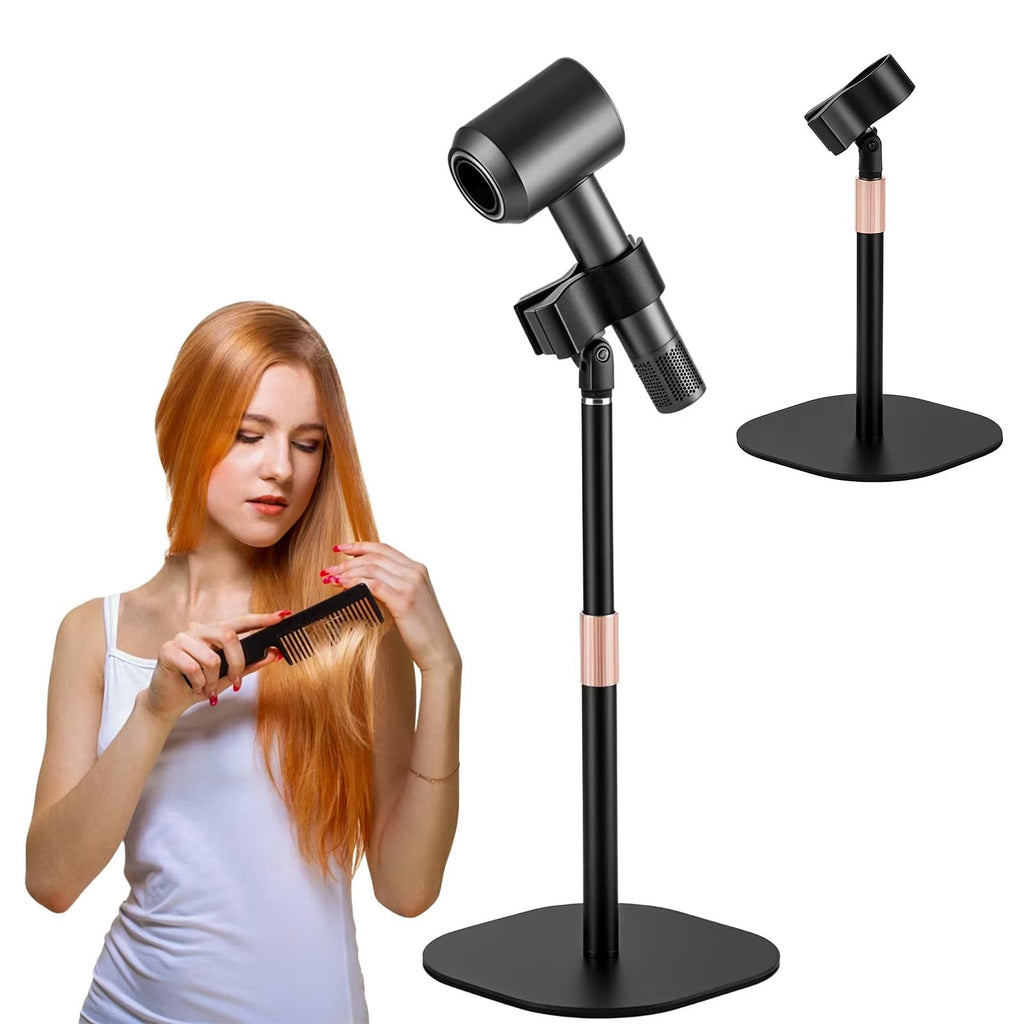 Hair Dryer Stand Holder, Hands Free Hair Dryer Stand with 360 Degree Rotating, Height Adjustable Countertop Blow Dryer Holder, Drubale Dryer Stand Works for 99% Blow Dryer