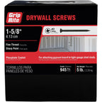 Grip-Rite Fine Thread Drywall Screws - #2 Phillips Bugle Head - Sharp Point - Attach Drywall to Steel Studs - Phosphate Coated - #6 X 1-5/8" - 5 Lb Box - 1190 Count - 158DWS5