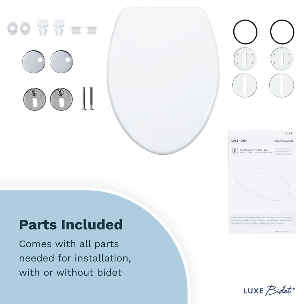LUXE TS1008E Slow Close Elongated Comfort Fit Toilet Seat, White
