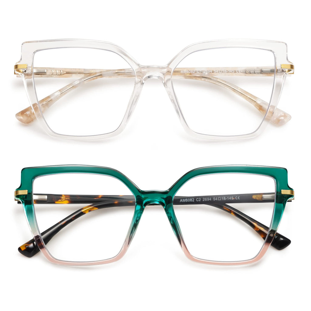 AMOMOMA 2PACK Trendy Square Blue Light Blocking Reading Glasses for Women Women's Readers Spring Hinge AM6082 C1+C2 2.0 x
