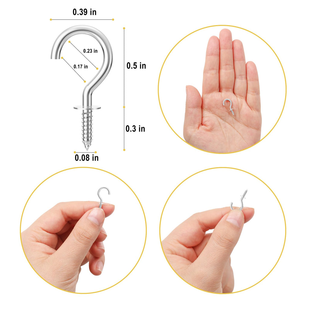 RELBRO Small Screw Hooks, 1/2 Inch Metal Screw in Hooks, Silver, 100 Pcs