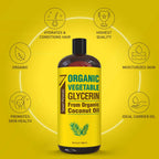 Seven Minerals, Organic Vegetable Glycerin - Big 32 fl oz Bottle - No Palm Oil, Made with Organic Coconut Oil - Therapeutical Grade Glycerine for DIYs - Hair, Nails & Skin Moisturizer - Non-Gmo