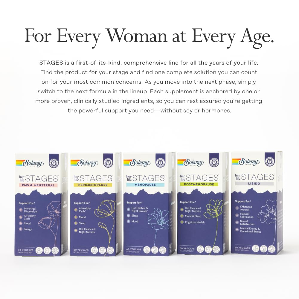 SOLARAY Postmenopause her Life Stages - Post Menopause Supplements for Women with Resveratrol - Vegan and Made Without Hormones - 60-Day Guarantee - Vegan, Lab Verified - 30 Servings, 60 VegCaps