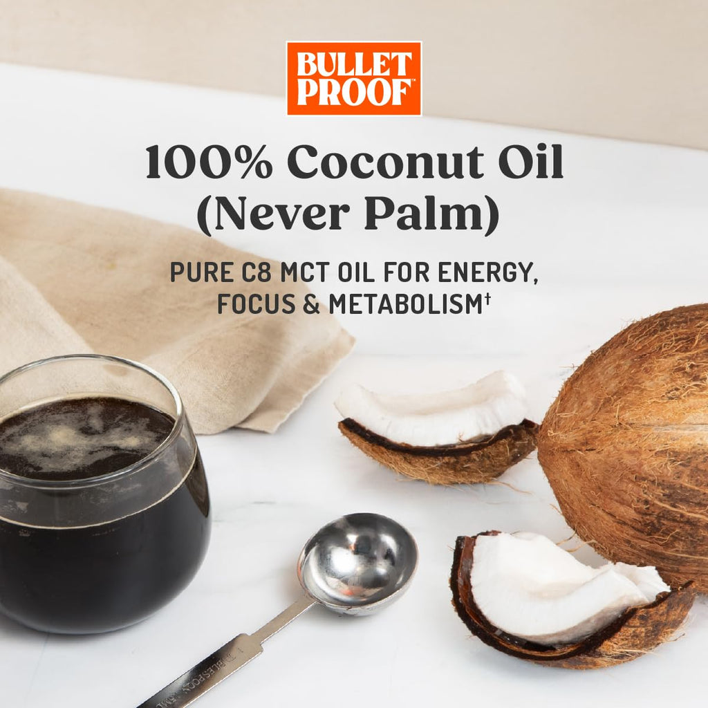 Bulletproof Brain Octane C8 MCT Oil, 32 oz – 100% Pure Coconut Oil, Triple-Distilled Keto Energy Supplement for Coffee & Smoothies, Unflavored, No Additives or Fillers, Non-GMO