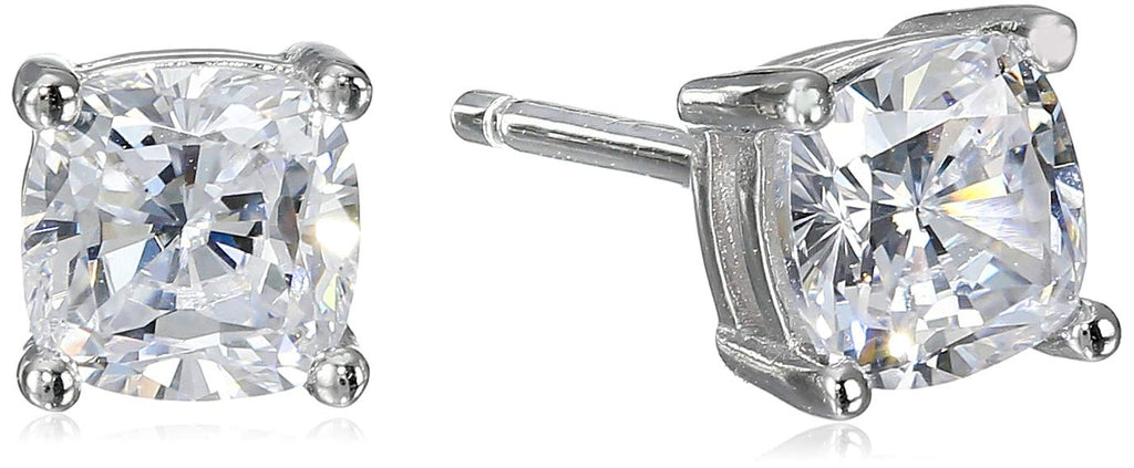 Amazon Essentials Platinum Plated Sterling Silver Cushion Cut Cubic Zirconia Stud Earrings (5mm)